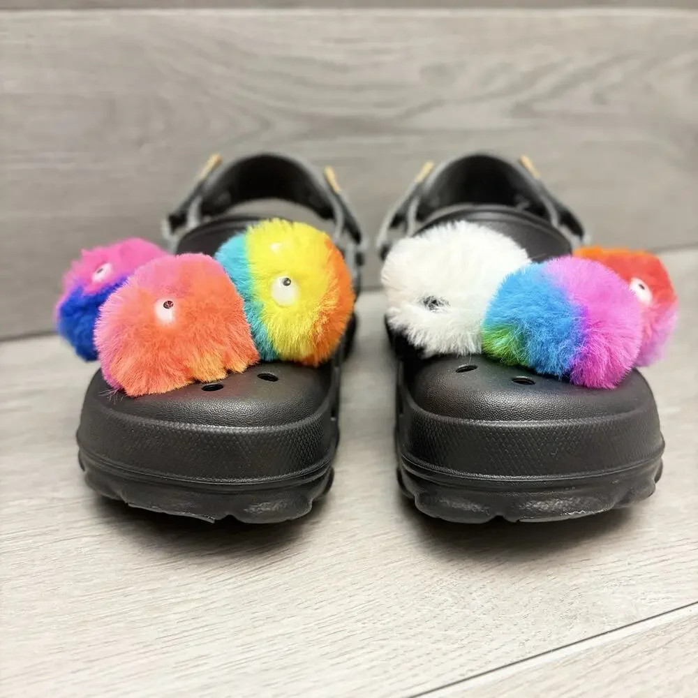 CROCS Charms Clog Sandal Fuzzy Puff Character Jibbitz Black Crocs Youth Size 13C